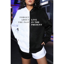 Siyah Beyaz Renk Baskılı Oversize Sweatshirt Siyah