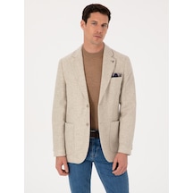 Cacharel Bej Slim Fit Yün Kaşmir Karışımlı Mikro Desenli Ceket