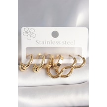 316l Çelik Gold Renk Kalp Halka Model Kadın Küpe Seti - Tj-bkp10386 Çok Renkli
