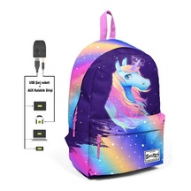 Coral High Renkli Unicorn Desenli Sırt Çantası - Okul ve Günlük USB+AUX Soketli 23430