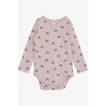 Export Kız Bebek Çıtçtlı Zıbın Body Desenli 0-1 Yaş, Pudra-pudra Pudra