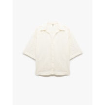 Koton Klasik Yaka Dirsek Boy Kısa Kollu Oversize Gömlek Kırık Beyaz 5sak60040pw Ekru