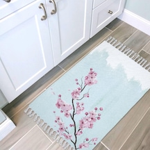 Banyo Halısı Dijital Baskılı Banyo Paspası 50x80 Polyester Kaymaz Tabanlı Duş Paspası Sakura Beyaz - Siyah
