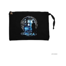 Zepplin Giyim Dr. Who Box Siyah Clutch Astarlı Cüzdan / El Çantası