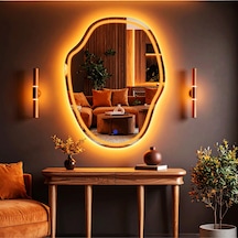 Zelvora Amber Led'li Lazer Kumlamalı Lavabo & Banyo Aynası Dokunmatik Sensörlü 60 X 45 Turuncu