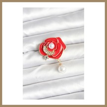 Bezos Kırmızı Gül İncili Model Broş 22
