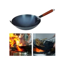 Ankatek Suntek Wok Tava Kaynatma Tencere Ahşap Saplı Sautee Evrensel 30cm Kulaklı-birlikte Siyah Siyah