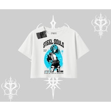 Tarzsokak Oversize Crop Tshirt Anime Cyberpunk Kız Baskılı Beyaz