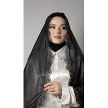 Hürrem Bone Siyah Namaz Başörtüsü Şal Şifon Kumaş Güpürlü 202106 01