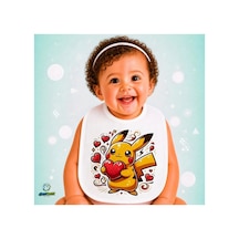 Pikachu Keten Bebek Mama Önlüğü Yumuşak - Emici - Yıkanabilir - Özel Tasarım P158 Çok Renkli
