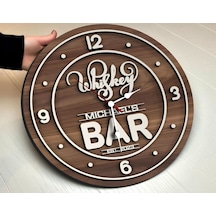 Bk Gift Barlara Özel Dekoratif Ceviz Ahşap Duvar Saati 35cm-24 , Bar Duvar Saati , Cafe Duvar Saati , Özel Ahşap Saat
