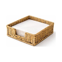 Rattan Hasır Peçetelik 17.5x17.5x6.5 Cm Standart Peçete Uyumlu Dekoratif Sunumluk Açık Kahverengi