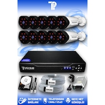 Picam 10 Kameralı Uzay 10 Dış Kamera Set 250 GB HDD Full HD Gece Görüşlü Güvenlik Kamerası Sistemi