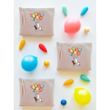 Kedi Ve Balon Baskılı 3'lü Makyaj Çantası 20x25 Cm - Seyahat Makyaj Çantası