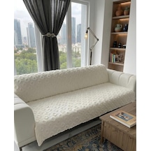 Royam Koltuk Örtüsü Çekyat Örtüsü 175 X 215 Lüks Kumaş Şönil Jakarlı Kaymaz Ekru