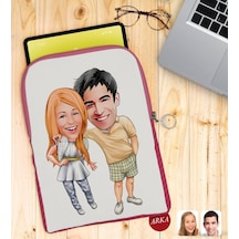Bk Gift Kişiye Özel Sevgililer Karikatürlü Taşınabilir Koruyucu Tablet Kılıfı & Organizer Çanta - Pembe-98 Kılıf