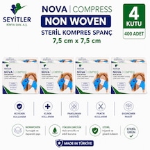 Seyitler Nova Nonwoven Kompres Steril 7,5cm X 7,5cm Spanç 100'lü Kutu - 4 Kutu