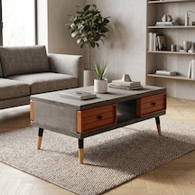 Mobenta Stria Brew: Modern Doğal Masif Orta Sehpa, 4 Çekmeceli - 110x60 An-bk Antrasit-bakır