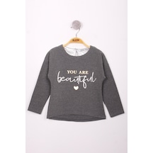 Toontoy Kids Toontoy Kız Çocuk Yazı Varaklı T-shirt Antrasit