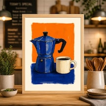 Moka Pot Kahve Sanat Baskıları Mavi Ve Turuncu İtalyan Espresso Seti 2 Adet