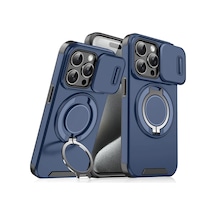 360 Dönen Gizli Metal Halka Araç Tutucu Yumuşak Tpu + Sert Pc Tampon Telefon Blue Iphone 16 Pro İçin Blue