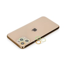 Apple İphone 11 Pro Uyumlu Renkli Kamera Lens Koruma Cam - Sarı-turuncu