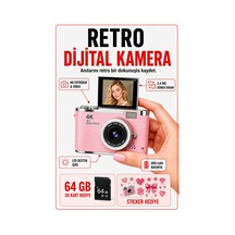 Solvis 4k Dijital Retro Fotoğraf Makinesi 48mp 18x Zoom 180 Dönen Ekran Flaşlı 64gb Sd Kart  Selfie Vlog Kamera Pembe