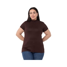 Disentis Büyük Beden Yarım Balıkçı Kısa Kollu Viskon Kahverengi Body Kahverengi