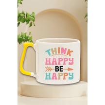 "think Happy Be Happy" Mutlu Düşün Mutlu Ol Arkadaşa Doğum Günü Hediye Sarı Kulplu Kupa Bardak Sarı