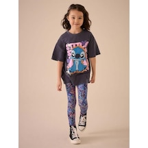 Lolliboomkids Kız Çocuk Karakter Desen Baskılı Oversize T-shirt Ve Renkli Desenli Tayt Alt Üst Takım Koyu Füme