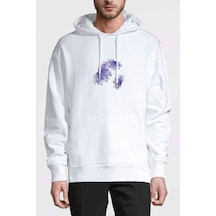 Öklid Lavanta Çiçek Mor Baskılı Beyaz Erkek Sweatshirt
