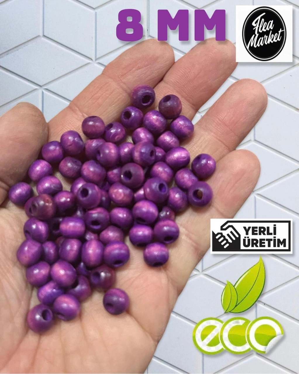 Ekonomik Paket 1 Kilo 8mm Ahşap Boncuk - Lila - Ort - 3300-4000 Adet