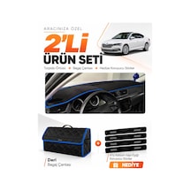 Skoda Super-b 2015-2021 Uyumlu Torpido Örtüsü + Deri Bagaj Çantası + Sticker Seti - Siyah Mavi