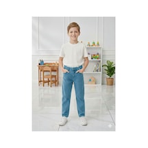 Erdem Kıds Erkek Çocuk Pamuklu Beli Lastikli Baggy Jean Pantolon Rahat Kalıp Geniş Bol Paça Kot Pantolon Mavi Mavi