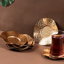 Porsima 4323 Gold Renk Metal 6lı Çay Tabağı Çap 12cm Altın