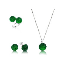 Gümüş Yeşil Kristal Bayan Set Sl2260 Gümüş