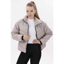 Kadın Dolgulu Puffer Mont - Yüksek Yaka, Suya Dayanıklı Bej