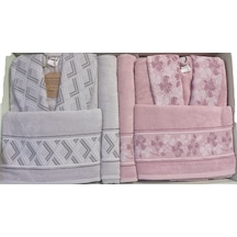 Özdilek Fiore Line Gri Pembe Bambu Aile Bornoz Seti Özdilek Borno