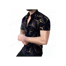 Snapbuy Erkek Geometrik 3d Baskılı Plaj Gömleği Kısa Kollu Hawaii Stil Küba Camisabej Bej