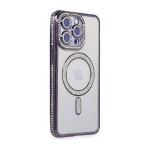 Apple Uyumlu iPhone 15 Pro Uyumlu Kılıf Joke Simli Magneticsafe Kılıf - Derin Mor