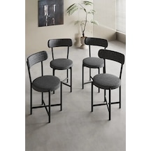 Sandalye 4 Adet Keten Kumaş Metal Ayak Modern Mutfak Sandalyesi Cafe Balkon Ofis Teddy Antrasit