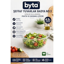 4,5 L Şeffaf Yuvarlak Plastik Badya No:3 Bpa İçermez Çok Amaçlı Gıda Hazırlama, Salata Servis Ve Saklama Kabı Şeffaf