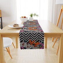 Siyah Beyaz Zigzag Zambak Desenli Turuncu Mürdüm Dijital Baskılı Petek Dokuma Runner 40x140