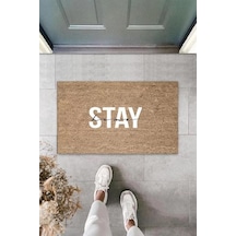 Bej Kapı Önü Paspası Stay Home Desen K-3311 Renkli