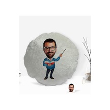 Kişiye Özel Erkek Öğretmen Karikatürlü Yuvarlak Dekoratif Kırlent (505548802)