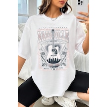Uyguntarz Unisex Music City Baskılı Oversize Tshirt Beyaz