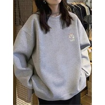 Karikatür Grafik Düşük Omuz Büyük Boy Sweat-trzksw2938 Gri