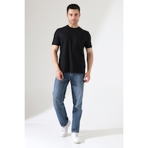 Erkek Fitilli Slim Fit Bisiklet Yaka Düz Renk T-shirt Siyah