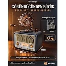 Dexxony Dx-2528 Antrasit Nostaljik Radyo Retro Gramofon Büyük Boy Şarjlı Bluetooth Hoparlör Fm Usb