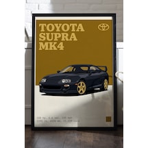 Toyota Supra Mk4 Siyah Ahşap Çerçeveli Poster, Dekoratif Araba Duvar Tablosu